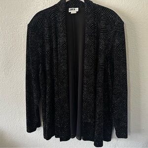 J.B.S. Limited |  Shimmery Black Velvet, Mini Rhinestone Open Front Blazer Sz 10